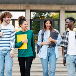 College students walking together on campus