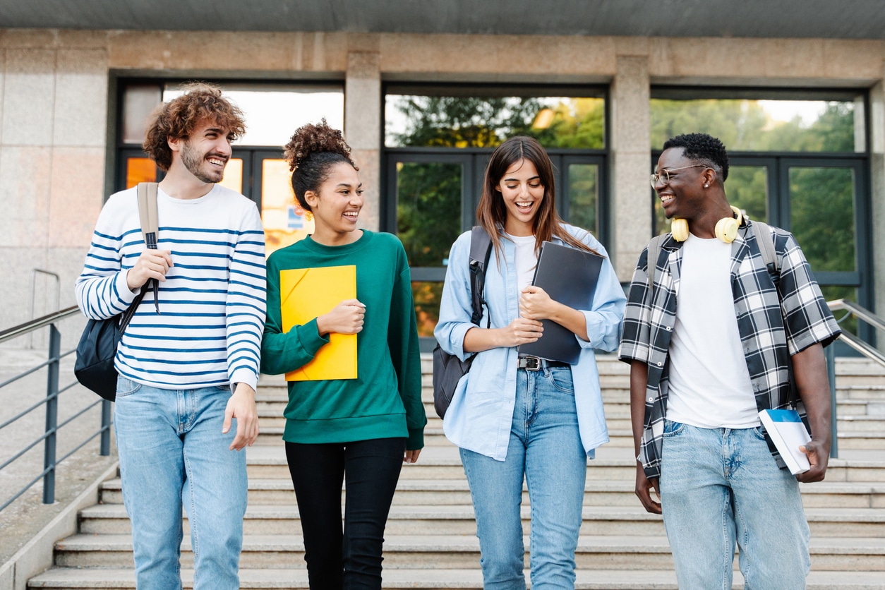 College students walking together on campus.