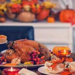 Close up of thanksgiving dinner on the table.